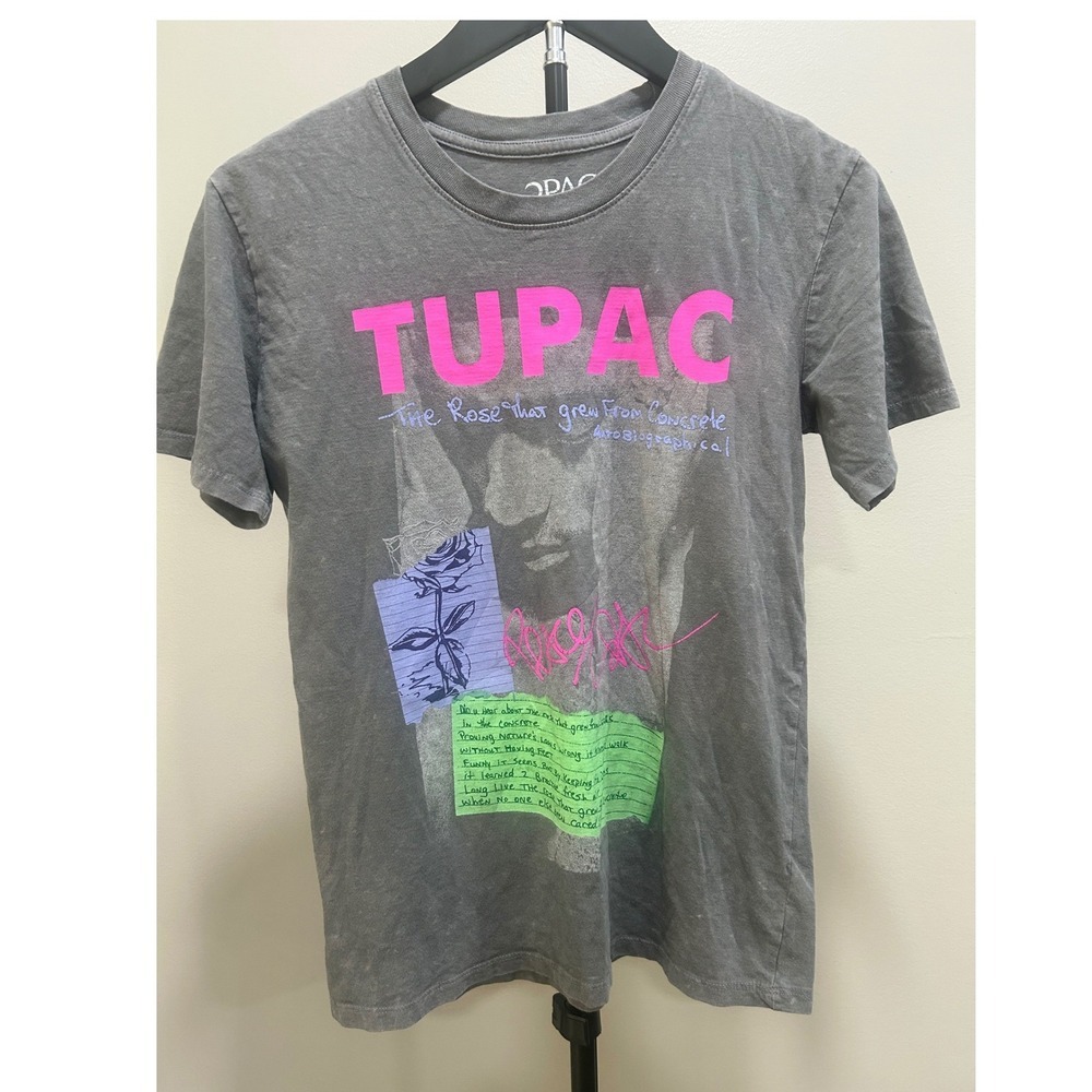 Tupac 2Pac The Rose That Grew From Concrete Graphic T-Shirt Gray XXS Hip Hop